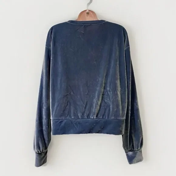 Zara Velour Crop Sweatshirt Womens M Steel Blue Y2K Soft Cozy Girly Feminine - Picture 2 of 4